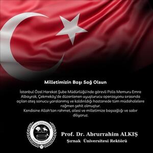 Rektörümüz Prof. Dr. Alkış'ın Başsağlığı Mesajı